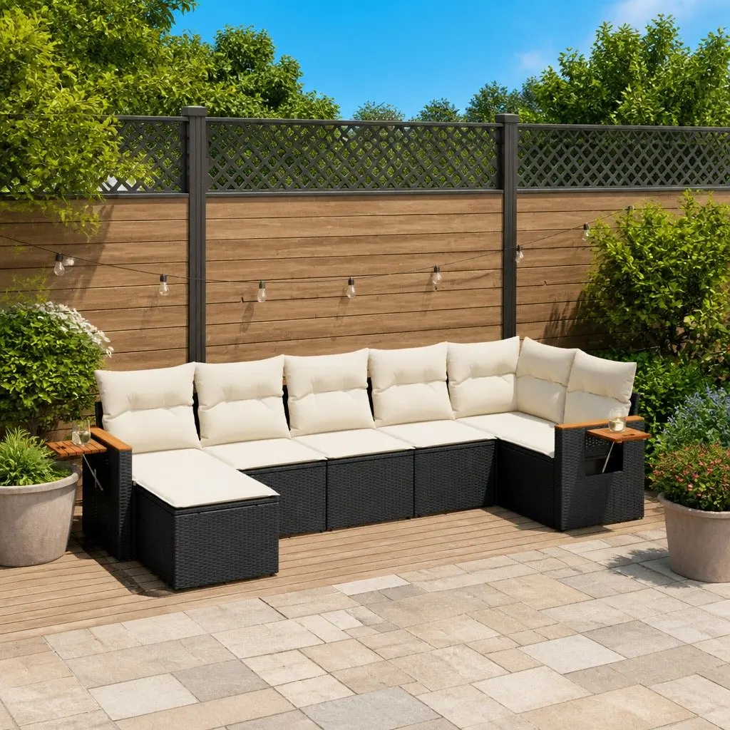 7 Piece Garden Sofa Set PE Rattan Black Outdoor Furniture