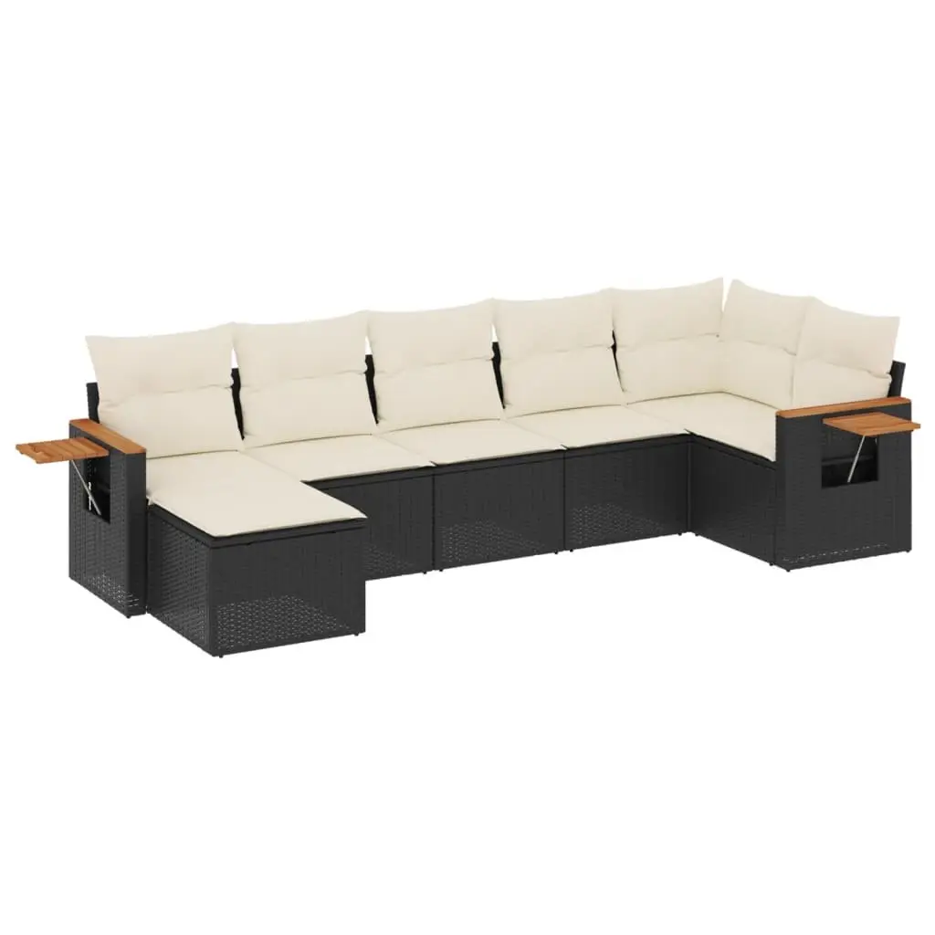 7 Piece Garden Sofa Set PE Rattan Black Outdoor Furniture