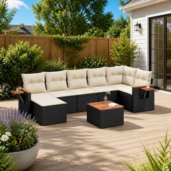 8-Piece Black Modular Garden Sofa Set for Outdoor Spaces