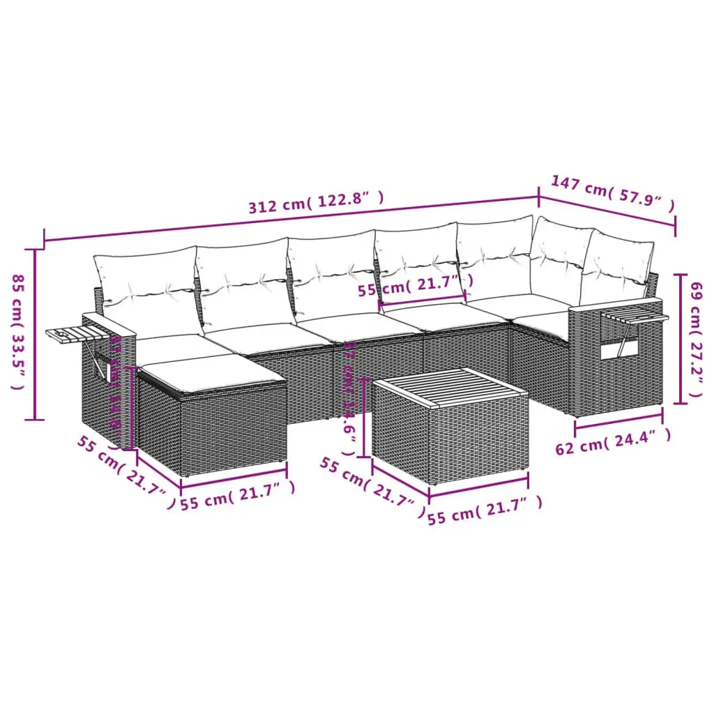 8-Piece Grey Modular Garden Sofa Set for Outdoor Comfort