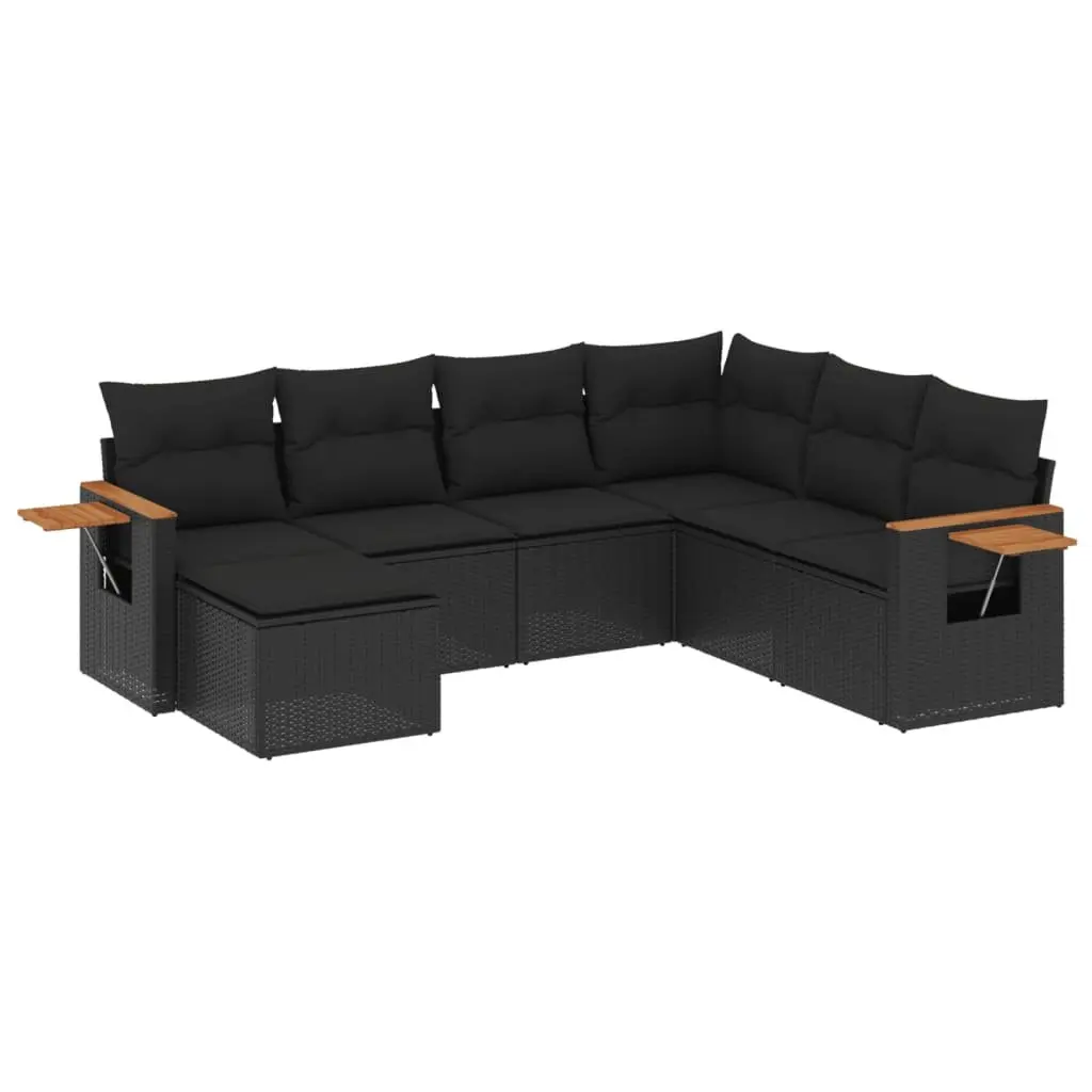 7 Piece Outdoor Garden Sofa Set PE Rattan Modular Black Patio Furniture
