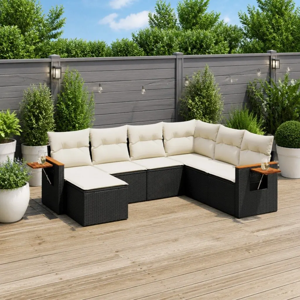 7 Piece Garden Sofa Set PE Rattan Modular Black Outdoor Patio Furniture