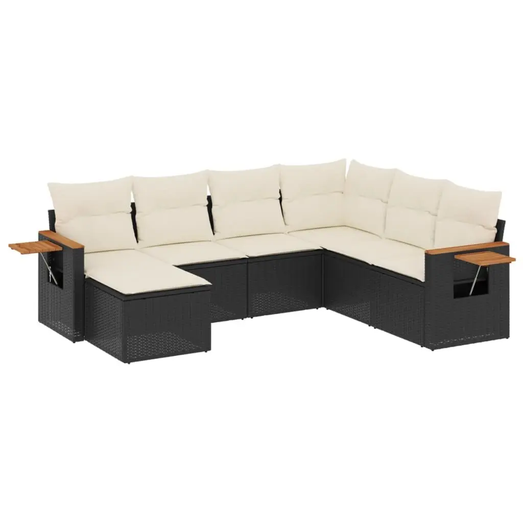 7 Piece Garden Sofa Set PE Rattan Modular Black Outdoor Patio Furniture