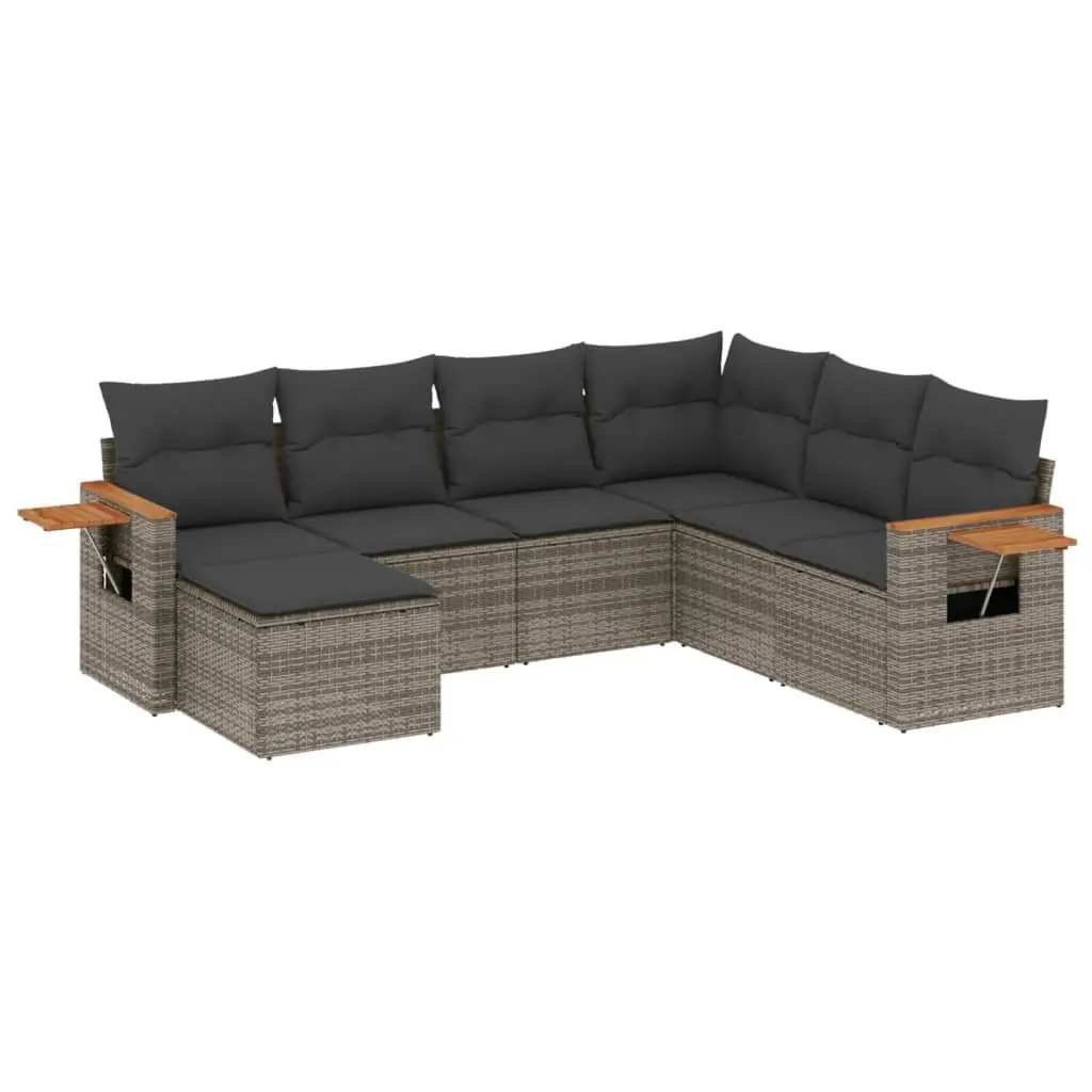 7 Piece Garden Sofa Set with Grey Cushions
