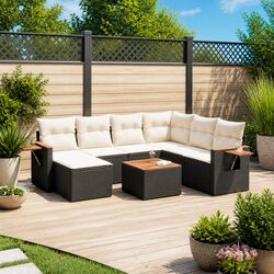 Premium 8-Piece Black Poly Rattan Garden Sofa Set