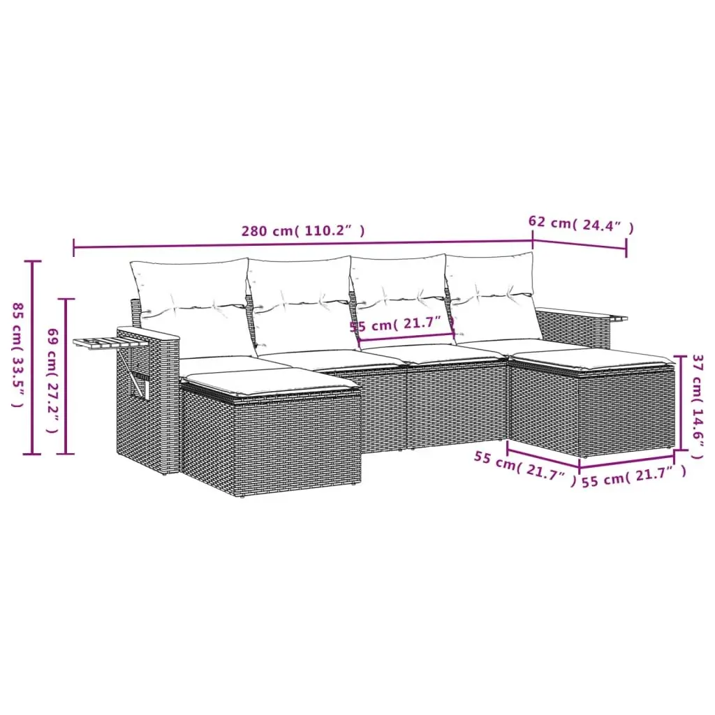 6 Piece Modular Garden Sofa Set in Black