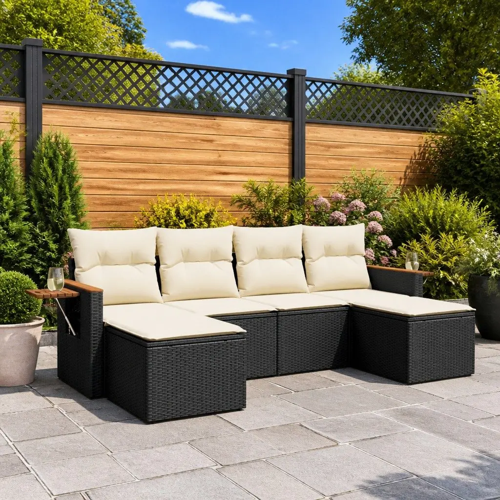 Black Poly Rattan 6-Piece Garden Sofa Set
