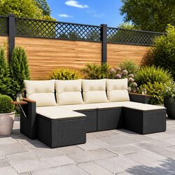 Premium Black Poly Rattan 6-Piece Garden Sofa Set