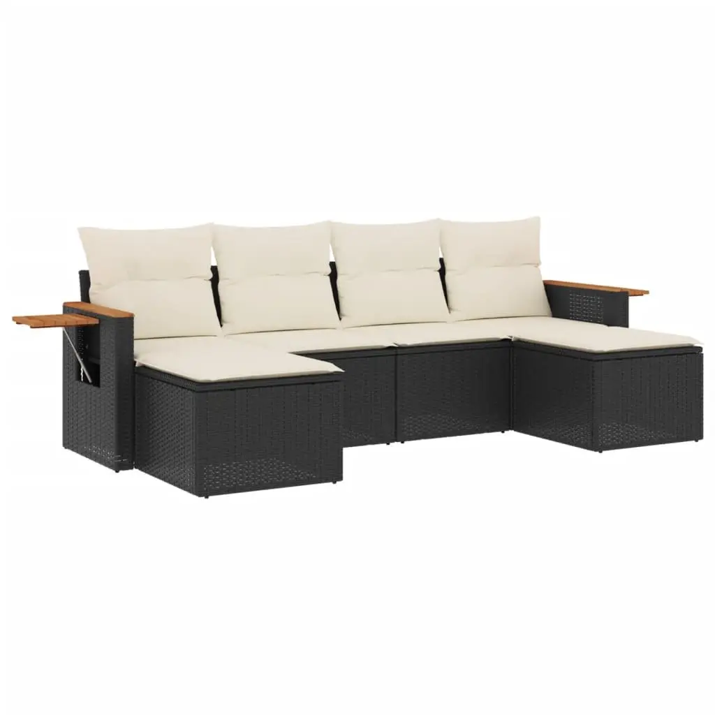 Black Poly Rattan 6-Piece Garden Sofa Set