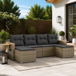 Durable 6-Piece Garden Sofa Set with Grey Poly Rattan