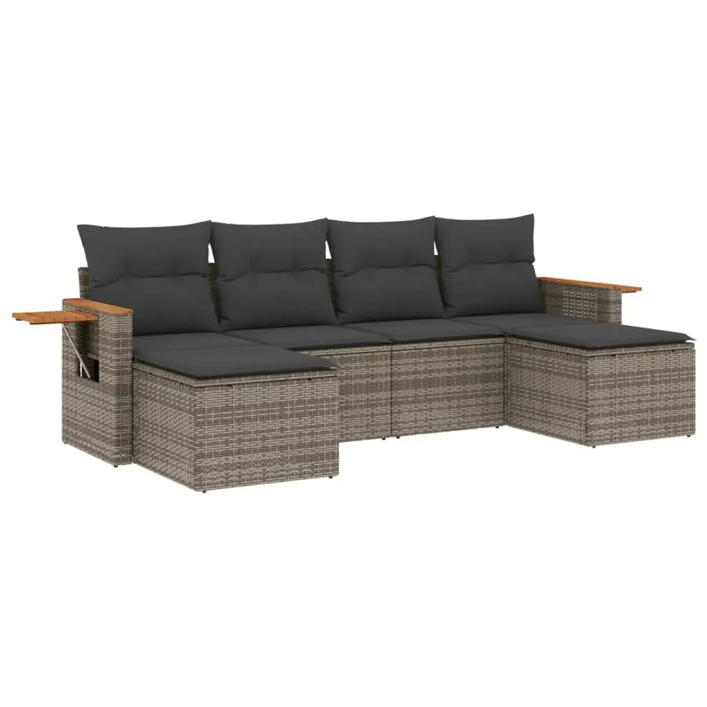 Garden Sofa Set PE Rattan 6 Piece Outdoor Furniture Sectional Grey