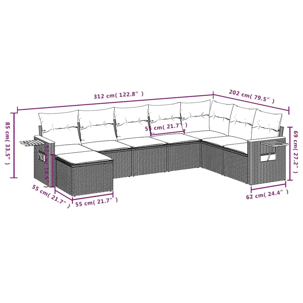 Outdoor Garden Sofa Set PE Rattan 8 Piece Black