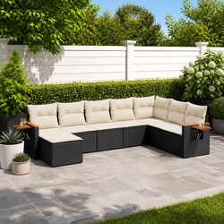 Durable 8-Piece Black Poly Rattan Garden Sofa Set