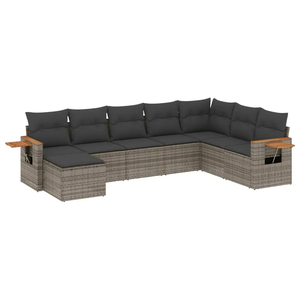 Garden Sofa Set 8 Piece Outdoor Furniture Patio Conversation Grey Poly Rattan