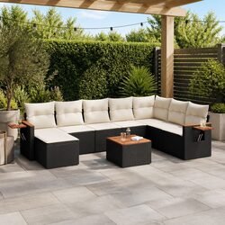 Premium 9-Piece Black Garden Sofa Set with Cushions