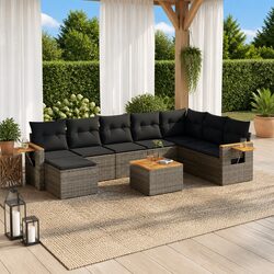 Durable 9-Piece Garden Sofa Set with Acacia Wood Table