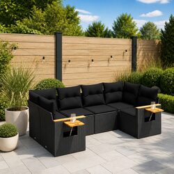 Outdoor 6-Piece Sofa Set in Black Poly Rattan
