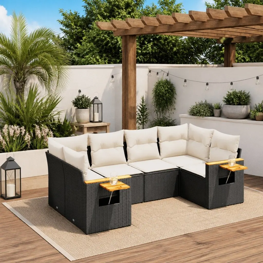 6-Piece Black Garden Sofa Set for Outdoor Use