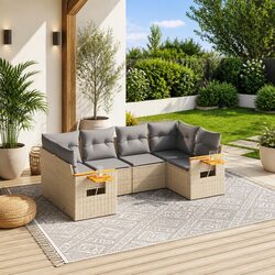 6 Piece Modular Garden Sofa Set Outdoor Patio Beige