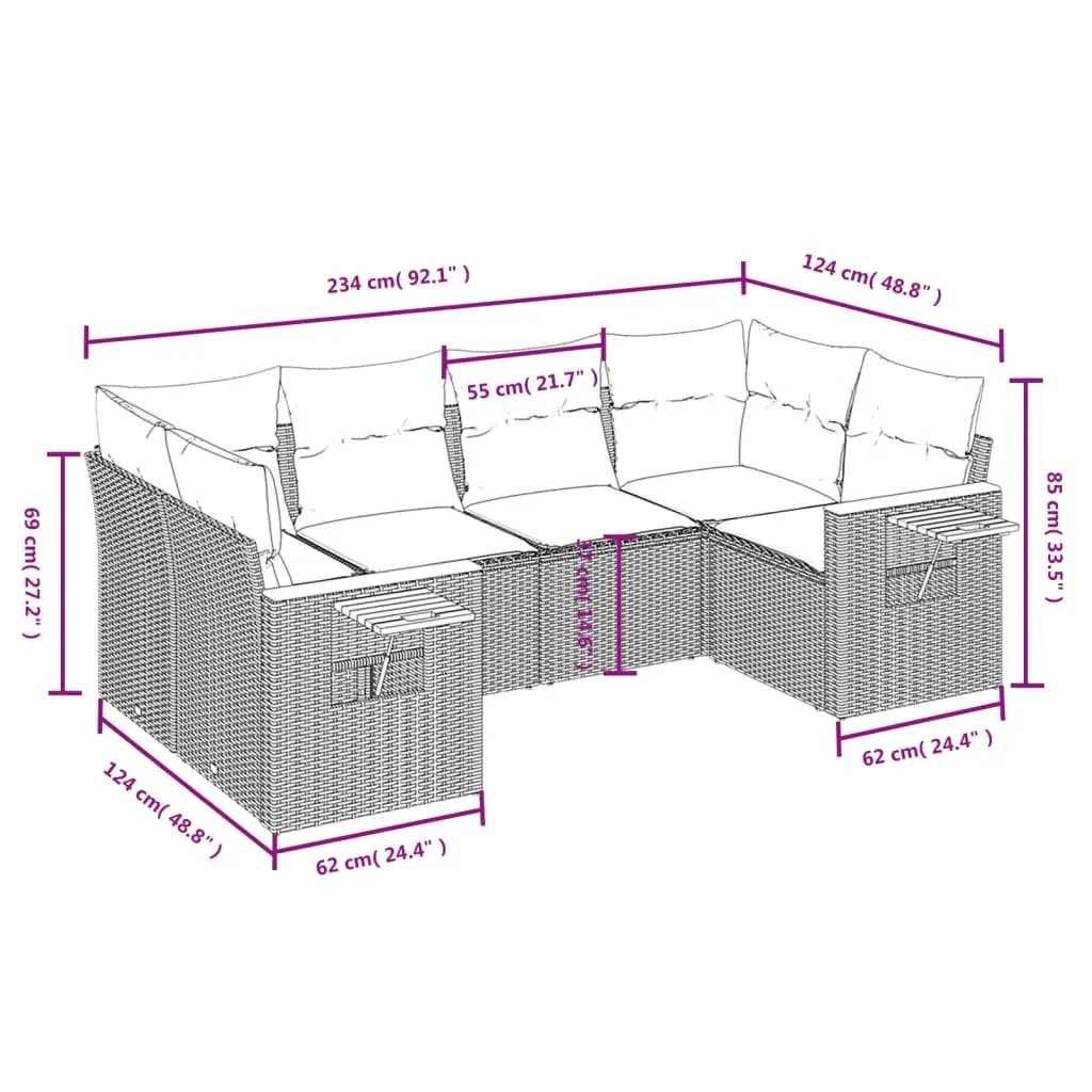Garden Sofa Set PE Rattan 6 Piece Outdoor Furniture Grey with Cushions
