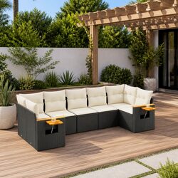Black Poly Rattan 7 Piece Garden Sofa Set for Outdoor Use