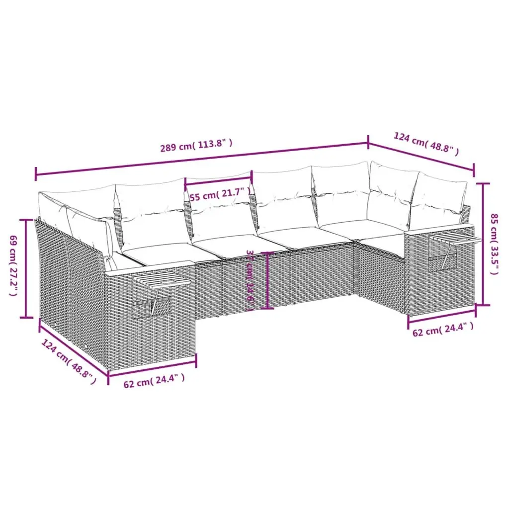 Beige 7-Piece Poly Rattan Garden Sofa Set with Cushions