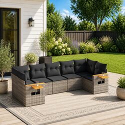Durable 7 Piece Garden Sofa Set with Cushions in Grey