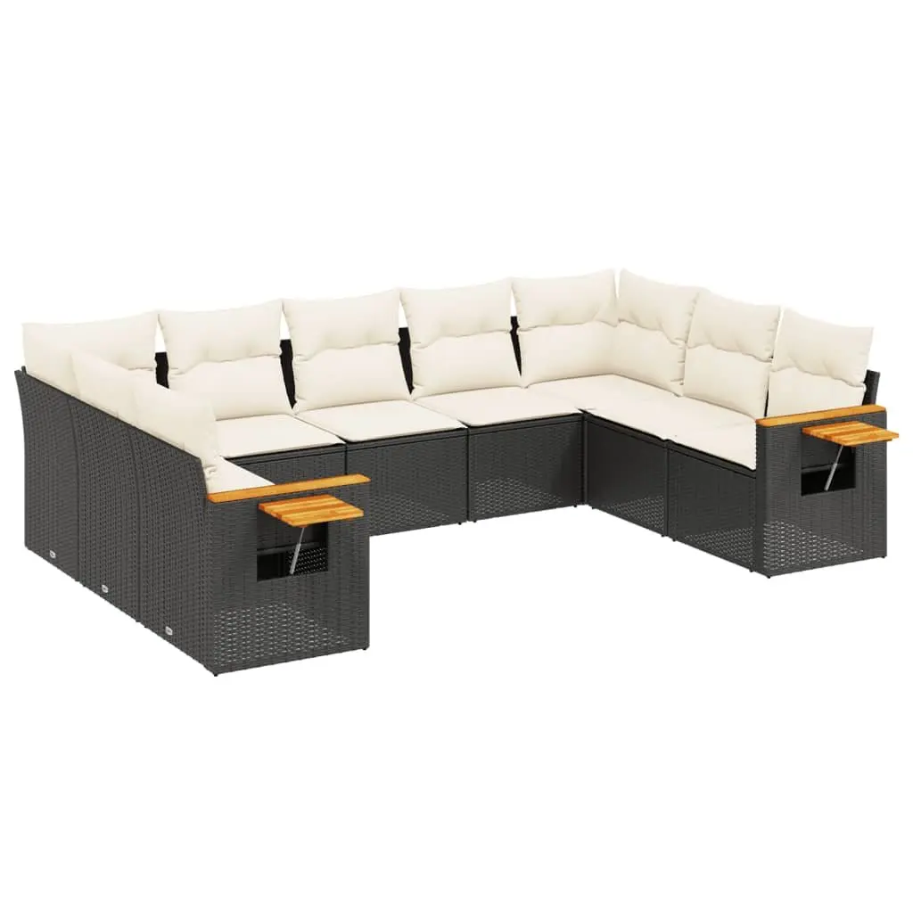 9 Piece Black Outdoor Sofa Set with Cushions