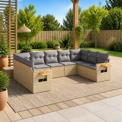 High-Quality 9 Piece Modular Garden Sofa Set in Beige
