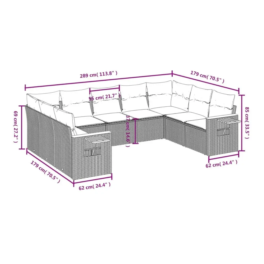 9 Piece Modular Garden Sofa Set in Beige