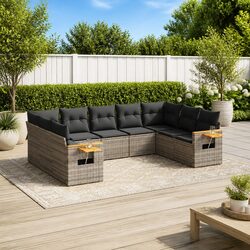 Durable 9-Piece Grey Poly Rattan Garden Sofa Set