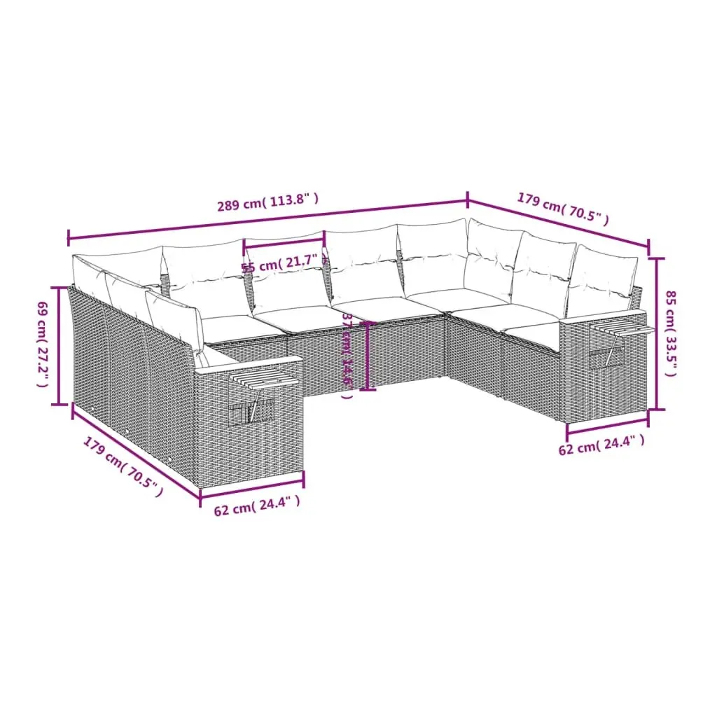 Garden Sofa Set PE Rattan 9 Piece Modular Outdoor Furniture Grey