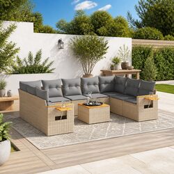 Beige Rattan 10 Piece Garden Sofa Set for Outdoor Comfort