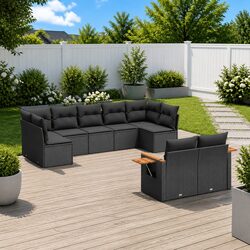 9-Piece Outdoor Garden Sofa Set with Cushions in Black