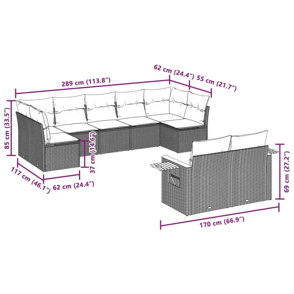 9 Piece Garden Sofa Set PE Rattan Modular Outdoor Furniture with Cushions Black