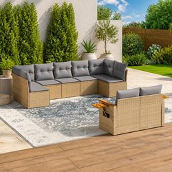 Durable 9 Piece Garden Sofa Set in Beige Poly Rattan