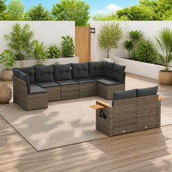 Grey Poly Rattan Garden Sofa Set with Cushions - 9 Pieces