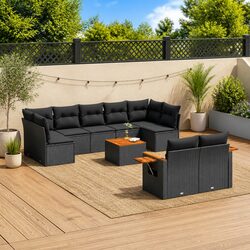 10-Piece Outdoor Garden Sofa Set in Black Poly Rattan
