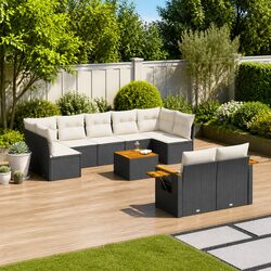 High-Quality 10 Piece Garden Sofa Set with Cushions in Black