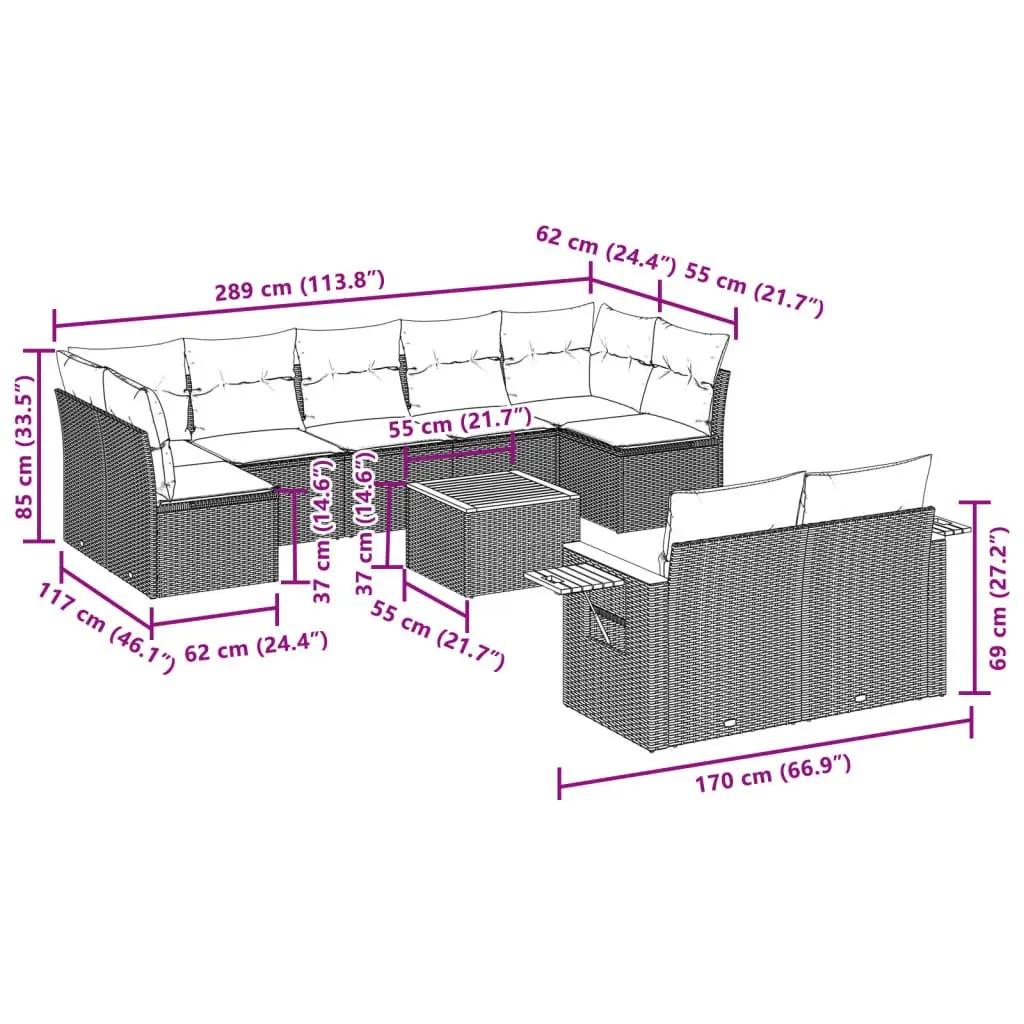 Garden Sofa Set PE Rattan 10 Piece Outdoor Furniture Grey Patio Lounge