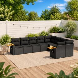 Sturdy 9 Piece Modular Black Rattan Garden Sofa Set