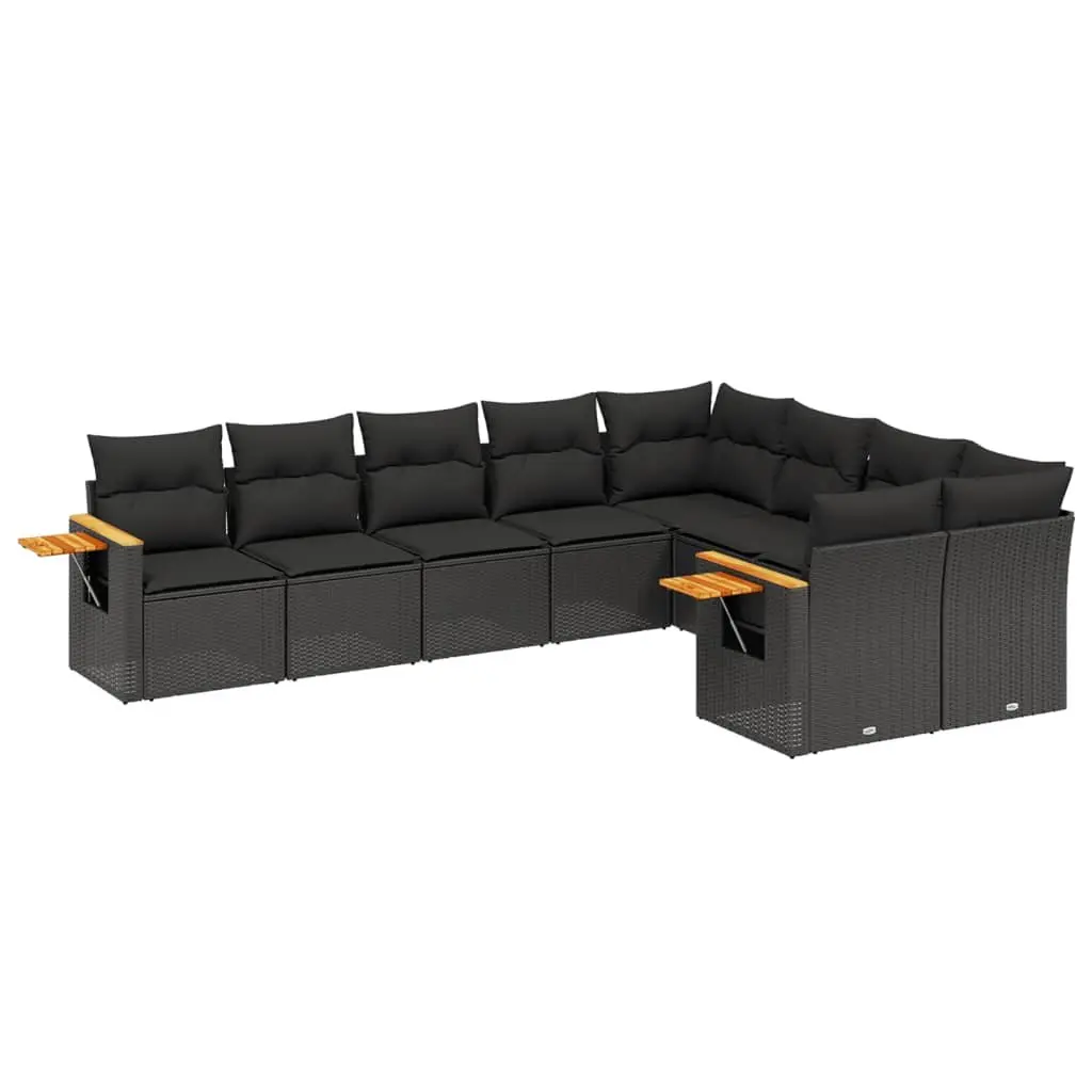 9 Piece Modular Black Rattan Garden Sofa Set