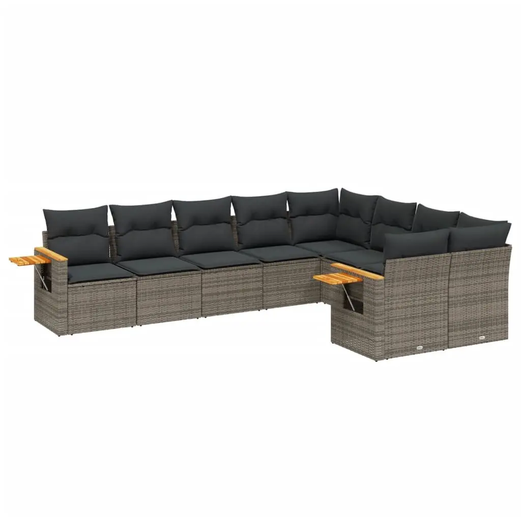 9 Piece Garden Sofa Set PE Rattan Grey Modular Outdoor Furniture