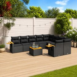 Premium 10 Piece Black Patio Sofa Set with Cushions