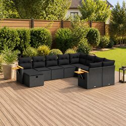 10 Piece Modular Black Poly Rattan Garden Sofa Set