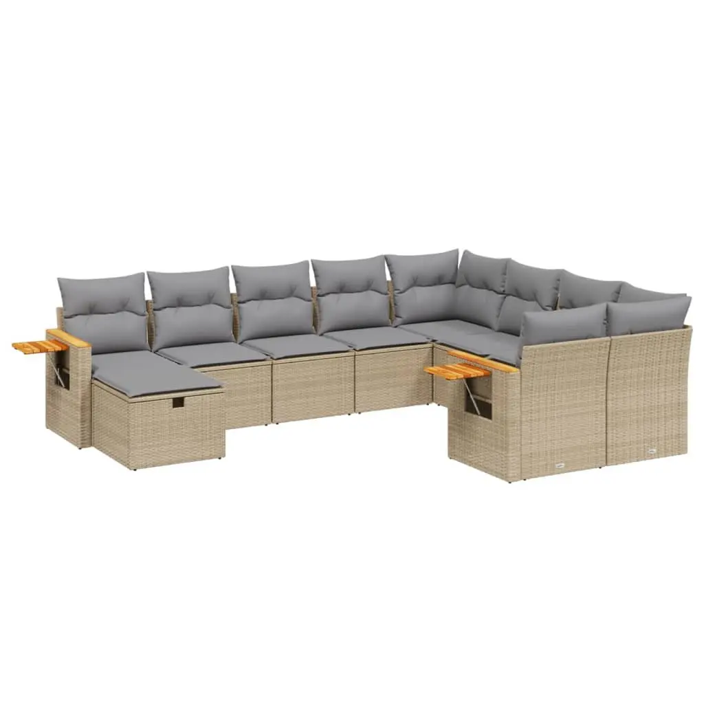 10-Piece Garden Sofa Set in Beige Rattan