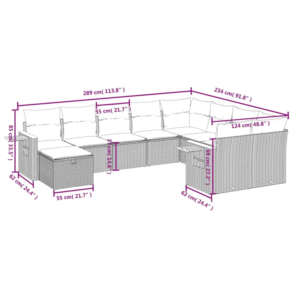 10-Piece Garden Sofa Set in Beige Rattan