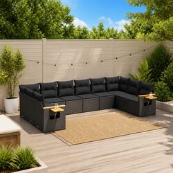 Premium 10 Piece Black Poly Rattan Garden Sofa Set