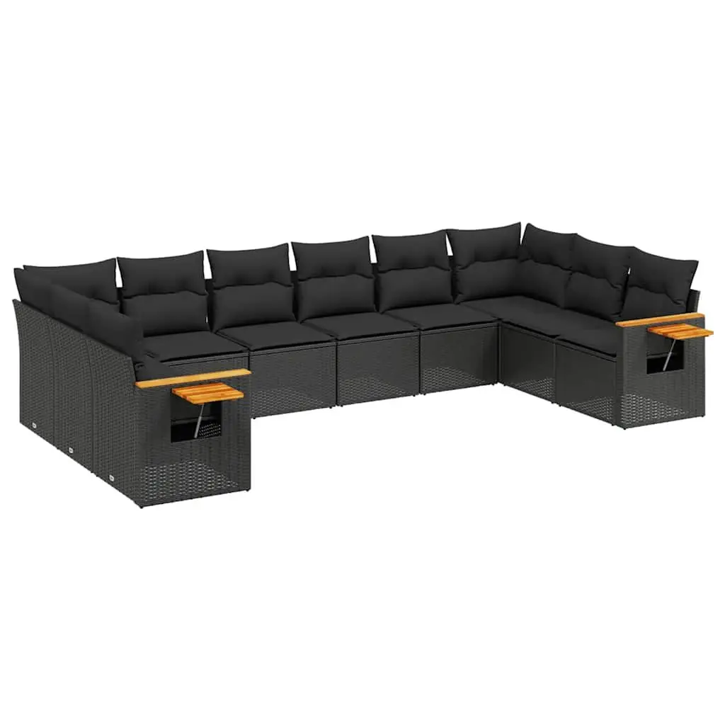 10 Piece Black Poly Rattan Garden Sofa Set