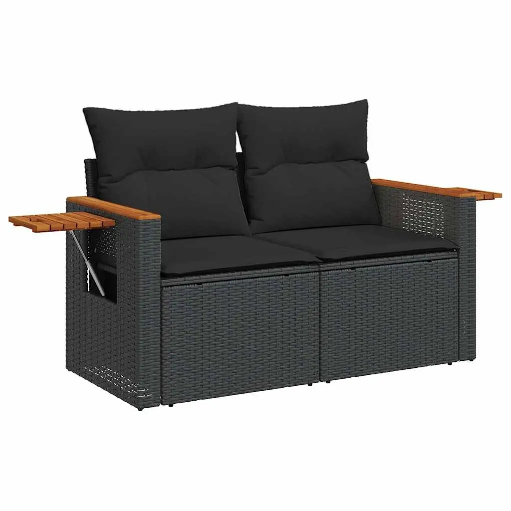 10 Piece Black Poly Rattan Garden Sofa Set